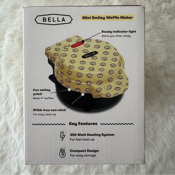 BELLA Printed Mini Waffle Maker - Yellow Smiley - Picture 5 of 8